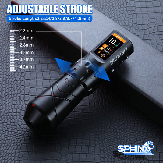 Translation missing: en.Mummy Sphinx Wireless Tattoo Machine Adjustable Stroke Length 2.2-4.2mm Replaceable Battery Tattoo Pen Color Screen Display
