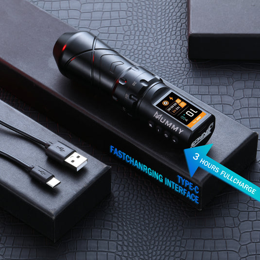 Translation missing: en.Mummy Sphinx Wireless Tattoo Machine Adjustable Stroke Length 2.2-4.2mm Replaceable Battery Tattoo Pen Color Screen Display
