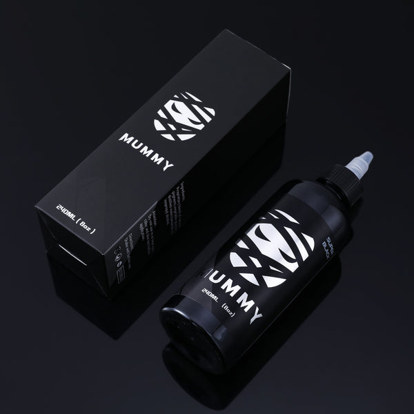 Mummy Professional Tattoo Ink 240ML Body Art Sterilized Permanent Coloring USA Custom Tattoo Colors 8 OZ(Super Black)