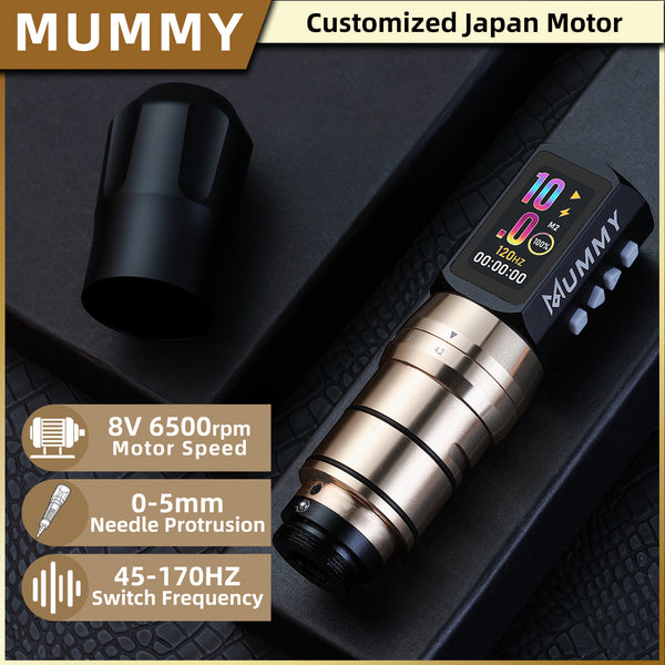 Mummy Tattoo Machine Pen with Adjustable 7 Strokes(Dual Battery)-black