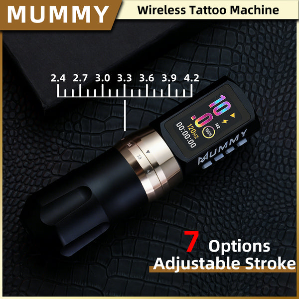 Mummy Tattoo Machine Pen with Adjustable 7 Strokes(Dual Battery)-black
