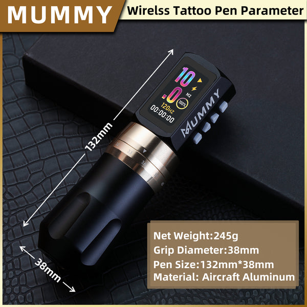 Mummy Tattoo Machine Pen with Adjustable 7 Strokes(Dual Battery)-black