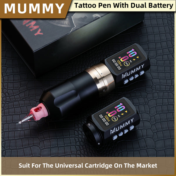 Mummy Tattoo Machine Pen with Adjustable 7 Strokes(Dual Battery)-black