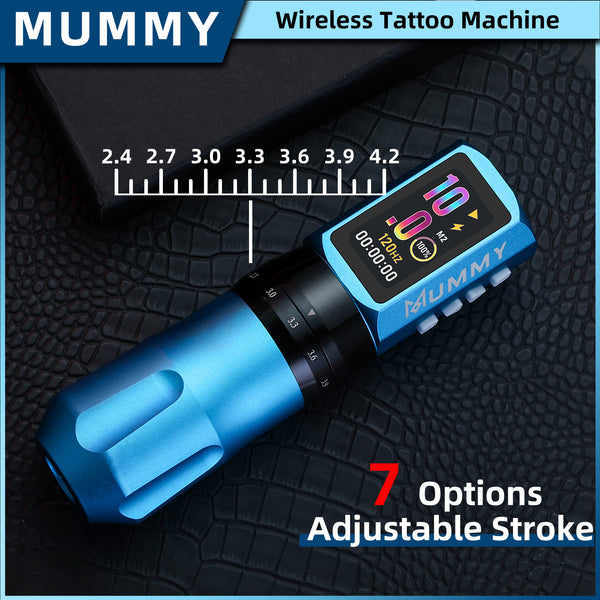 Mummy Tattoo Machine Pen with Adjustable 7 Strokes(Dual Battery)-blue