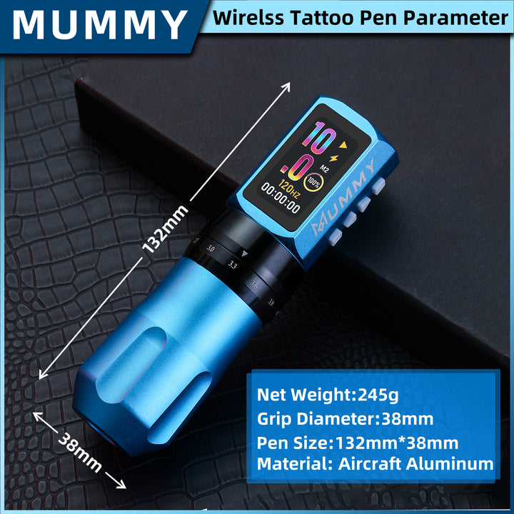 Translation missing: en.Mummy Tattoo Machine Pen with Adjustable 7 Strokes(Dual Battery)-blue