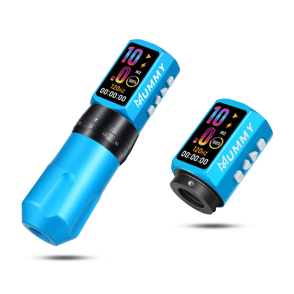 Mummy Tattoo Machine Pen with Adjustable 7 Strokes(Dual Battery)-blue