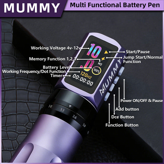 Translation missing: en.Mummy Tattoo Machine Pen with Adjustable 7 Strokes(Dual Battery)-purple