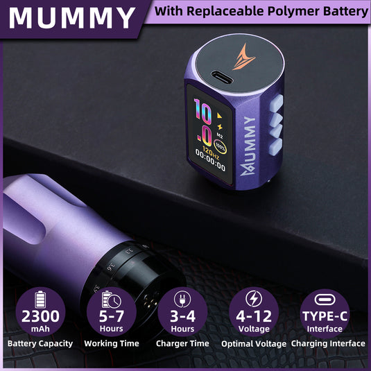 Translation missing: en.Mummy Tattoo Machine Pen with Adjustable 7 Strokes(Dual Battery)-purple
