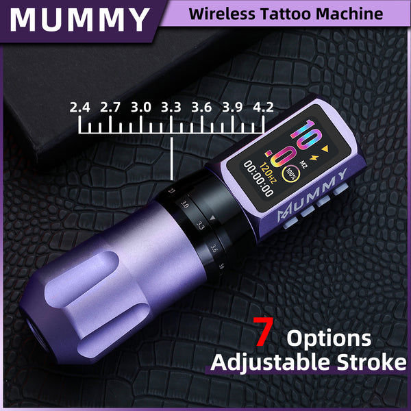 Mummy Tattoo Machine Pen with Adjustable 7 Strokes(Dual Battery)-purple