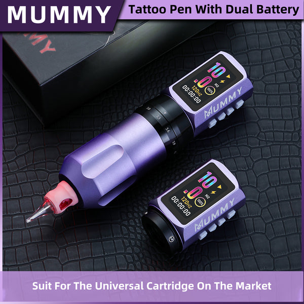 Mummy Tattoo Machine Pen with Adjustable 7 Strokes(Dual Battery)-purple
