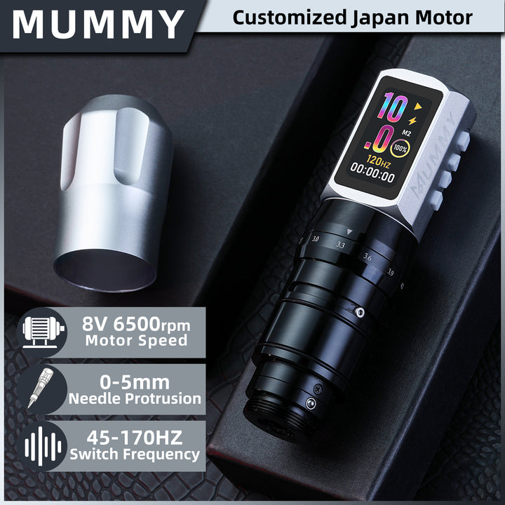 Translation missing: en.Mummy Tattoo Machine Pen with Adjustable 7 Strokes(Dual Battery)-silver