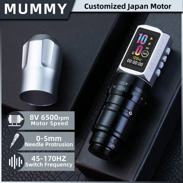 Mummy Tattoo Machine Pen with Adjustable 7 Strokes(Dual Battery)-silver
