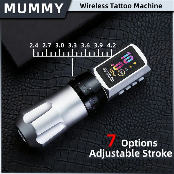 Mummy Tattoo Machine Pen with Adjustable 7 Strokes(Dual Battery)-silver