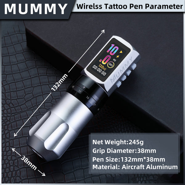 Mummy Tattoo Machine Pen with Adjustable 7 Strokes(Dual Battery)-silver