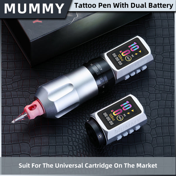 Mummy Tattoo Machine Pen with Adjustable 7 Strokes(Dual Battery)-silver
