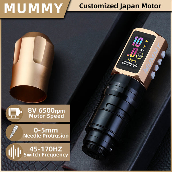 Mummy Tattoo Machine Pen with Adjustable 7 Strokes(Dual Battery)-gold