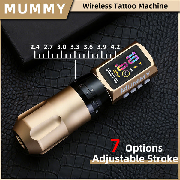 Mummy Tattoo Machine Pen with Adjustable 7 Strokes(Dual Battery)-gold