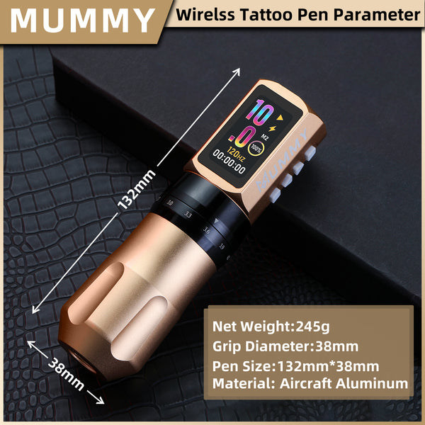 Mummy Tattoo Machine Pen with Adjustable 7 Strokes(Dual Battery)-gold