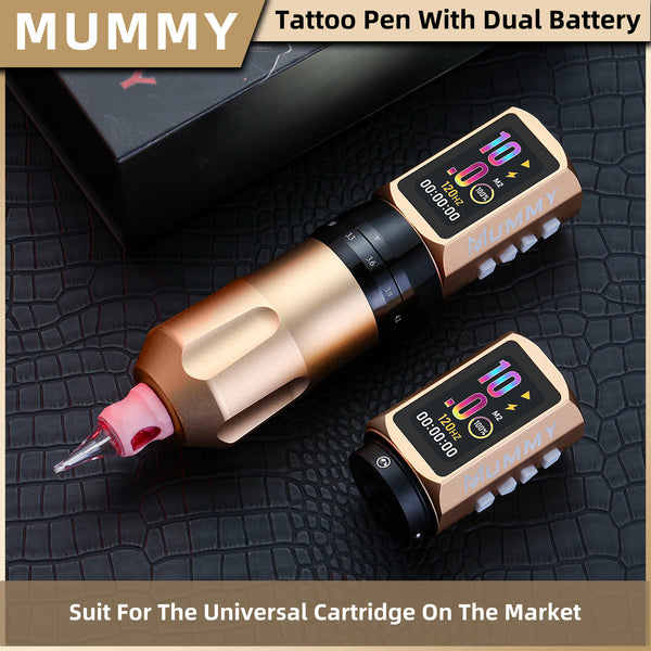 Mummy Tattoo Machine Pen with Adjustable 7 Strokes(Dual Battery)-gold