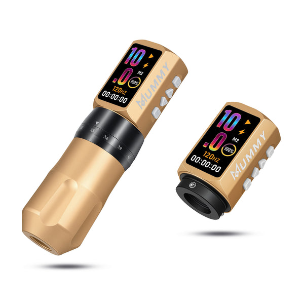 Mummy Tattoo Machine Pen with Adjustable 7 Strokes(Dual Battery)-gold