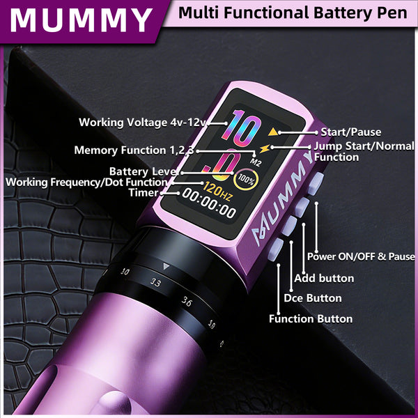 Mummy Tattoo Machine Pen with Adjustable 7 Strokes(Dual Battery)-pink