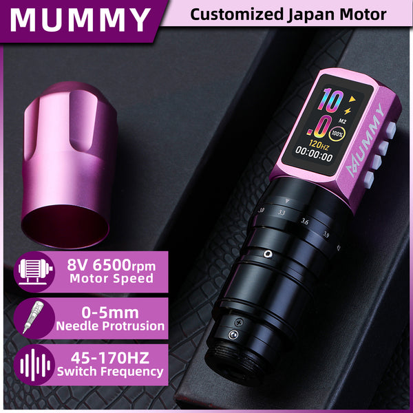 Mummy Tattoo Machine Pen with Adjustable 7 Strokes(Dual Battery)-pink