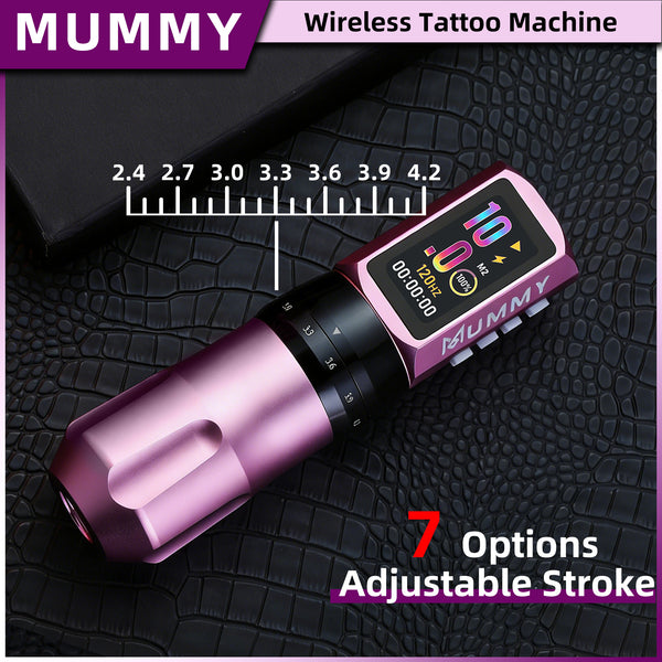 Mummy Tattoo Machine Pen with Adjustable 7 Strokes(Dual Battery)-pink