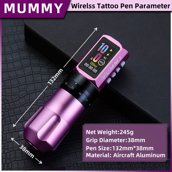 Mummy Tattoo Machine Pen with Adjustable 7 Strokes(Dual Battery)-pink