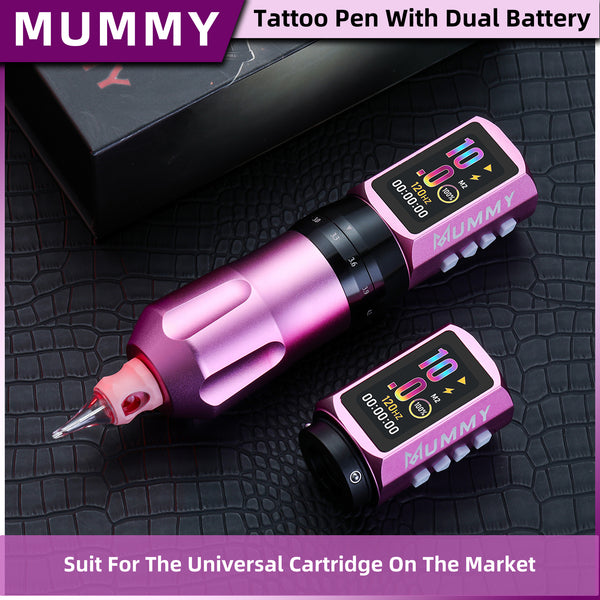 Mummy Tattoo Machine Pen with Adjustable 7 Strokes(Dual Battery)-pink
