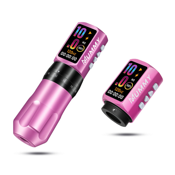Mummy Tattoo Machine Pen with Adjustable 7 Strokes(Dual Battery)-pink