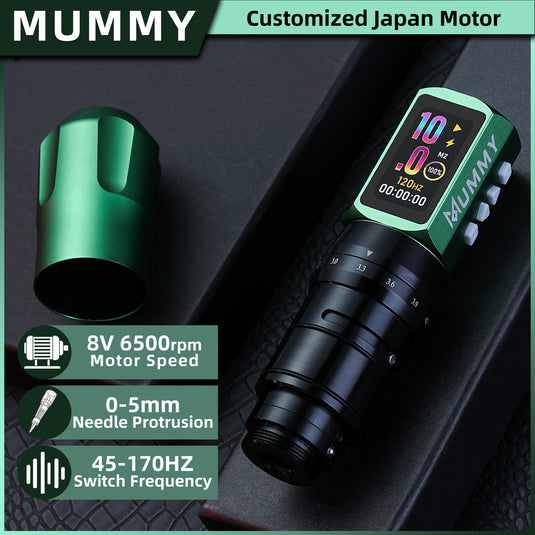 Translation missing: en.Mummy Tattoo Machine Pen with Adjustable 7 Strokes(Dual Battery)-green