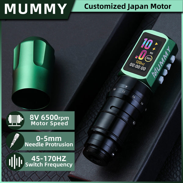 Mummy Tattoo Machine Pen with Adjustable 7 Strokes(Dual Battery)-green