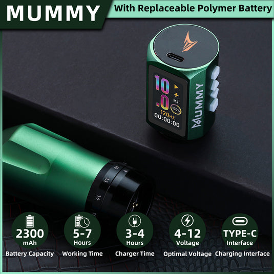 Translation missing: en.Mummy Tattoo Machine Pen with Adjustable 7 Strokes(Dual Battery)-green