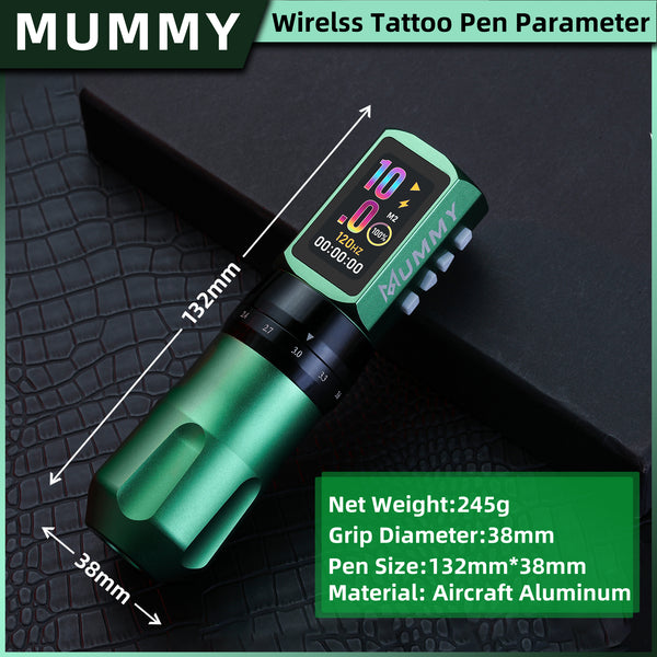 Mummy Tattoo Machine Pen with Adjustable 7 Strokes(Dual Battery)-green