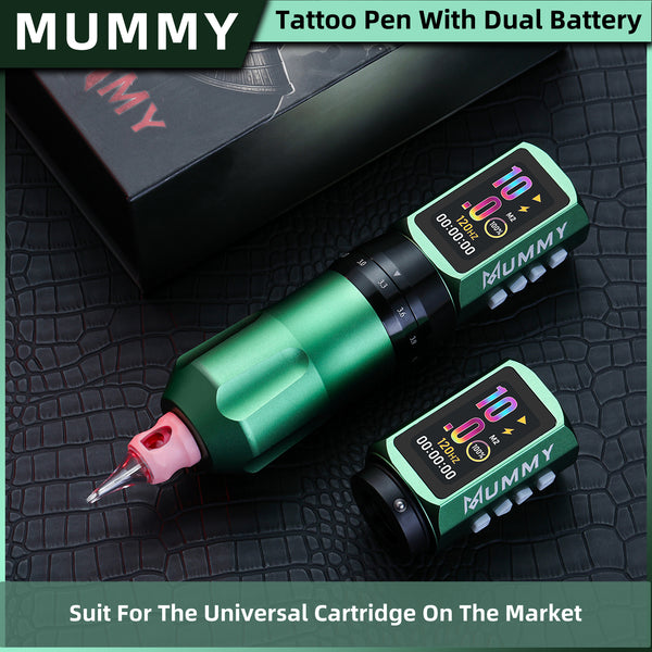 Mummy Tattoo Machine Pen with Adjustable 7 Strokes(Dual Battery)-green
