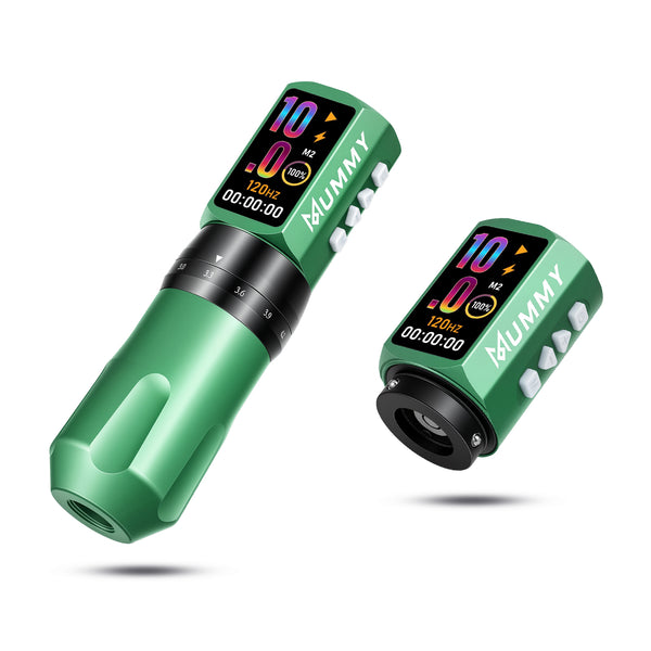 Mummy Tattoo Machine Pen with Adjustable 7 Strokes(Dual Battery)-green