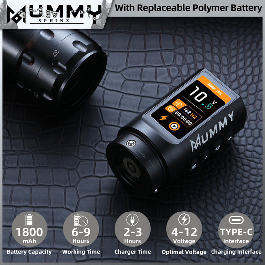 Translation missing: en.Mummy Sphinx Wireless Tattoo Machine Adjustable Stroke Length 2.2-4.2mm Replaceable Battery Tattoo Pen Color Screen Display