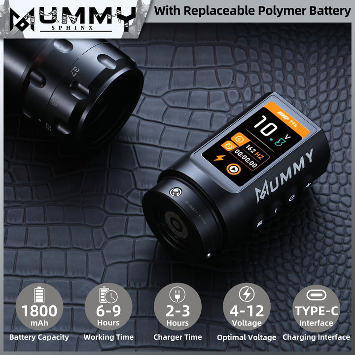 Translation missing: en.Mummy Sphinx Wireless Tattoo Machine Adjustable Stroke Length 2.2-4.2mm Replaceable Battery Tattoo Pen Color Screen Display