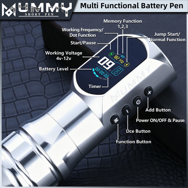 Mummy Wireless Tattoo Pen Machine Direct Drive Transmission (Silver Color)