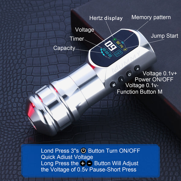Mummy Wireless Tattoo Pen Machine Direct Drive Transmission (Silver Color)