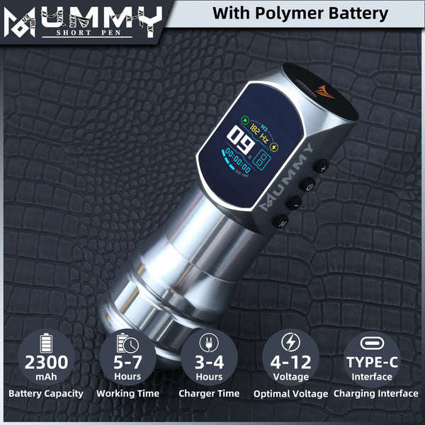 Mummy Wireless Tattoo Pen Machine Direct Drive Transmission (Silver Color)