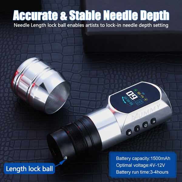 Mummy Wireless Tattoo Pen Machine Direct Drive Transmission (Silver Color)
