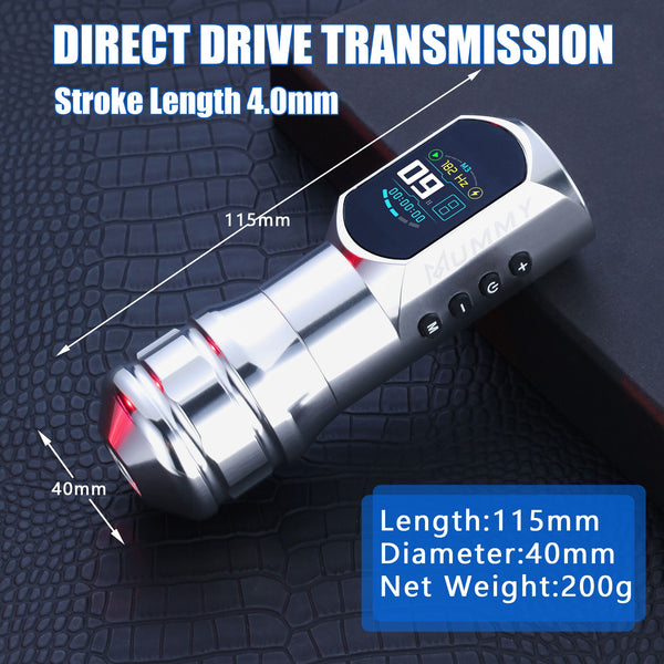 Mummy Wireless Tattoo Pen Machine Direct Drive Transmission (Silver Color)