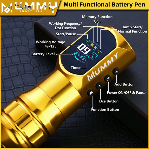 Mummy Wireless Tattoo Pen Machine Direct Drive Transmission (Gold Color)