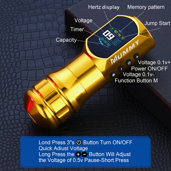Mummy Wireless Tattoo Pen Machine Direct Drive Transmission (Gold Color)