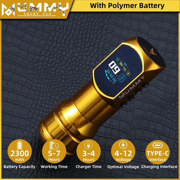 Mummy Wireless Tattoo Pen Machine Direct Drive Transmission (Gold Color)