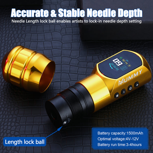 Mummy Wireless Tattoo Pen Machine Direct Drive Transmission (Gold Color)