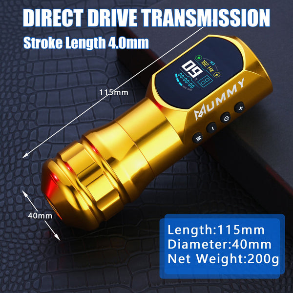 Mummy Wireless Tattoo Pen Machine Direct Drive Transmission (Gold Color)