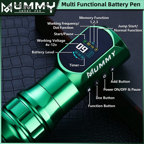 Mummy Wireless Tattoo Pen Machine Direct Drive Transmission (Green Color)
