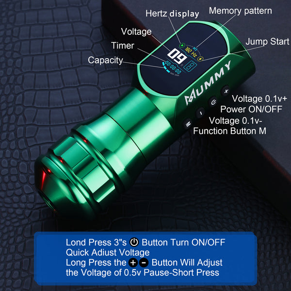 Mummy Wireless Tattoo Pen Machine Direct Drive Transmission (Green Color)